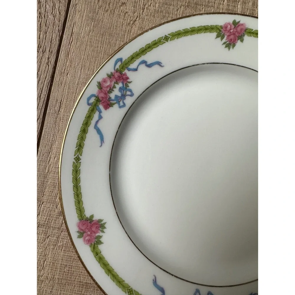 T&V Limoges France Antique Porcelain Dessert Plate Art Nouveau Roses 1917 6.25